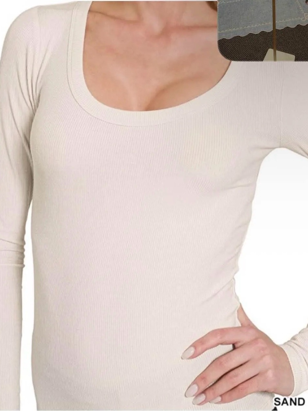 Zenana Outfitters Scoop Neck Long Sleeve Top - Sand